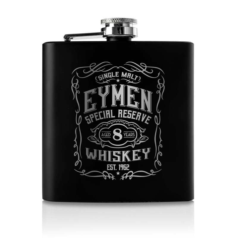 Retro Tasarımlı İsme Özel Paslanmaz Mat Siyah Çelik Matara