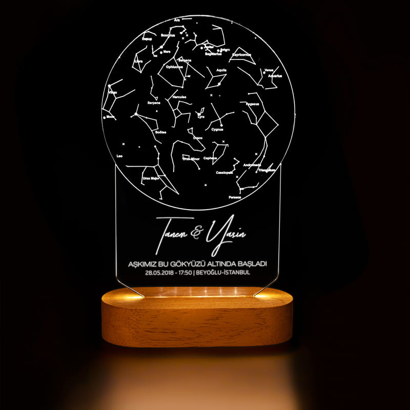 Sevgiliye Hediye Aşkın Yıldız Haritası Led Lamba