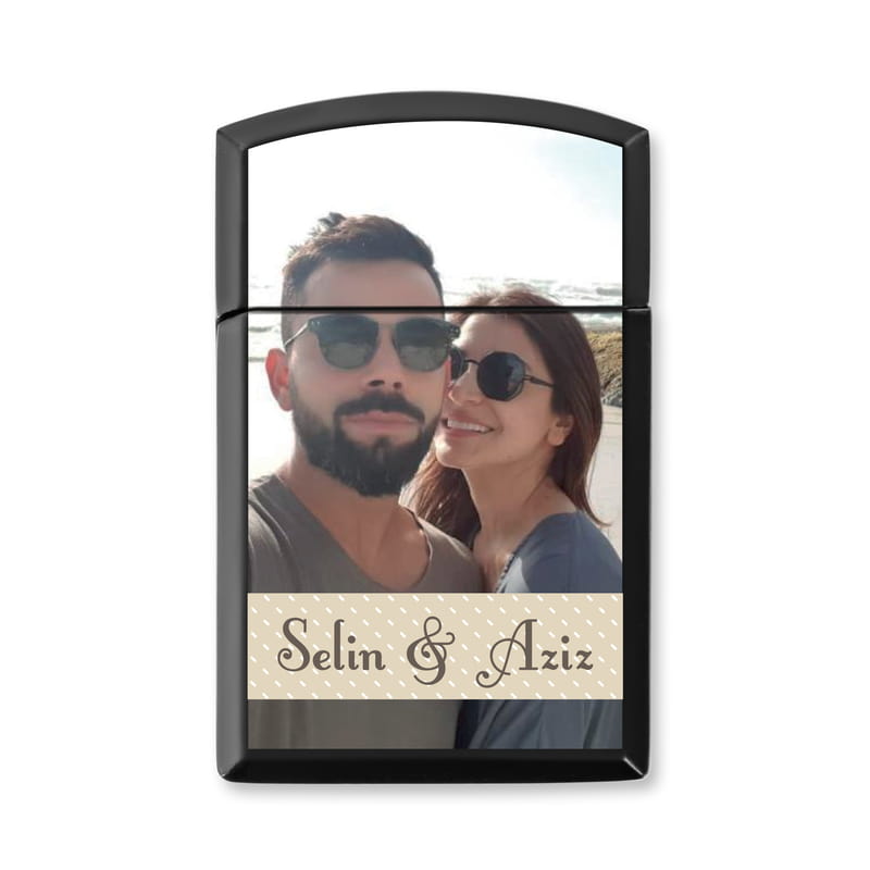 Sevgiliye Hediye Fotoğraflı Metal Siyah Çakmak