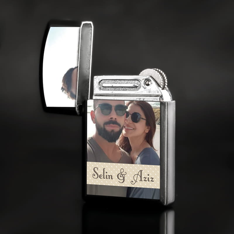 Sevgiliye Hediye Fotoğraflı Metal Siyah Çakmak