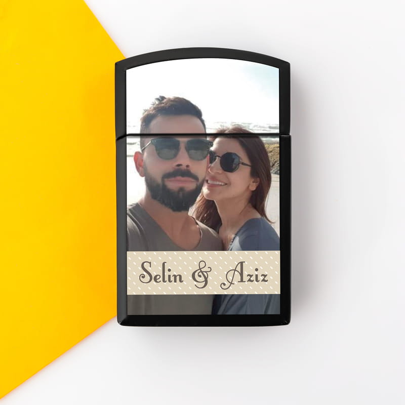 Sevgiliye Hediye Fotoğraflı Metal Siyah Çakmak