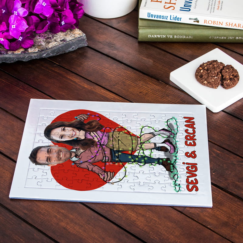 Sevgiliye Yıldönümü Hediyesi Karikatür Fotoğraf Baskılı A4 Puzzle