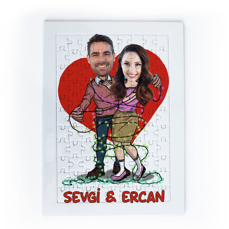 Sevgiliye Yıldönümü Hediyesi Karikatür Fotoğraf Baskılı A4 Puzzle
