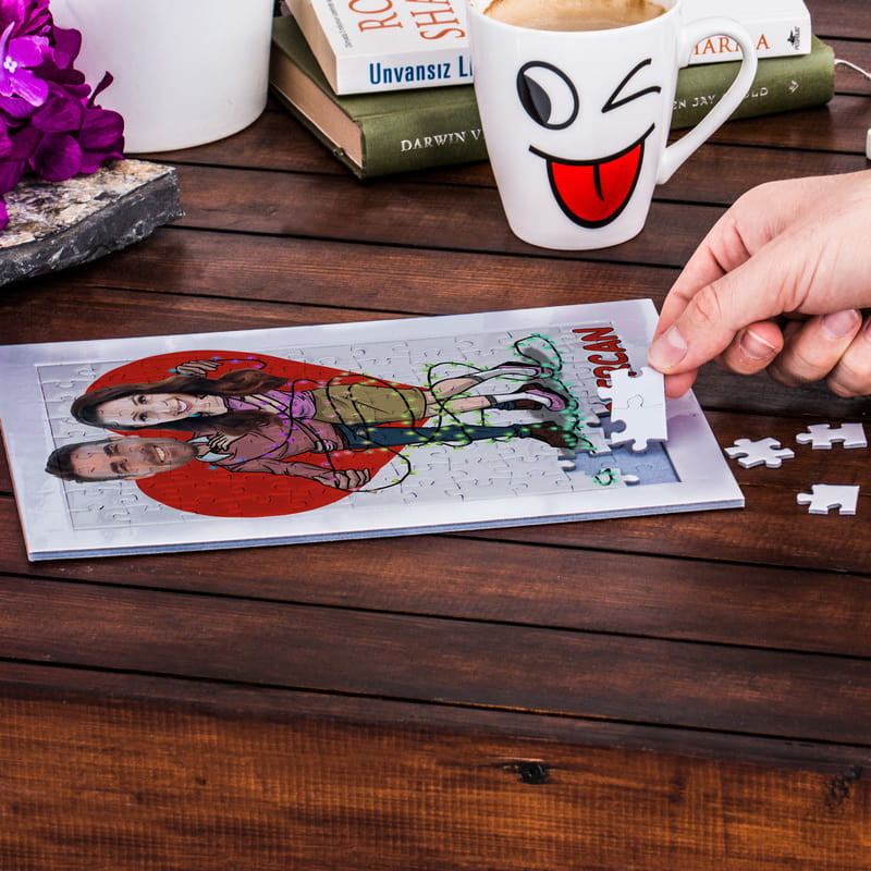 Sevgiliye Yıldönümü Hediyesi Karikatür Fotoğraf Baskılı A4 Puzzle
