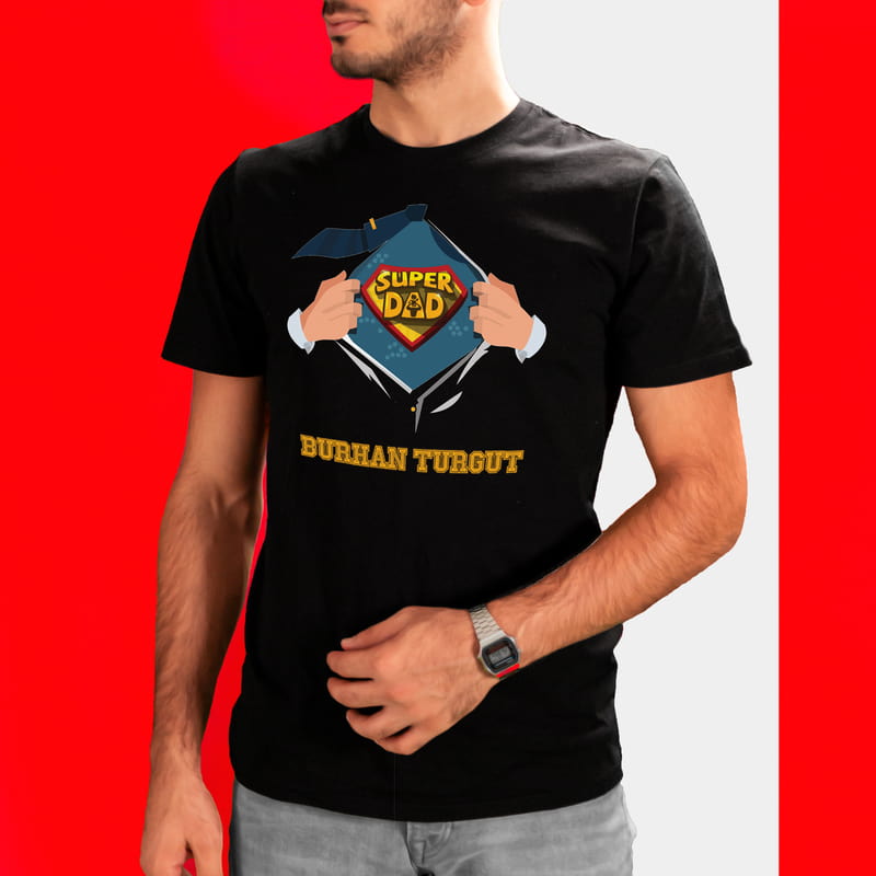 Süper Baba Tasarımlı Babalar Günü Hediyesi Tişört - %100 Pamuklu Kumaş