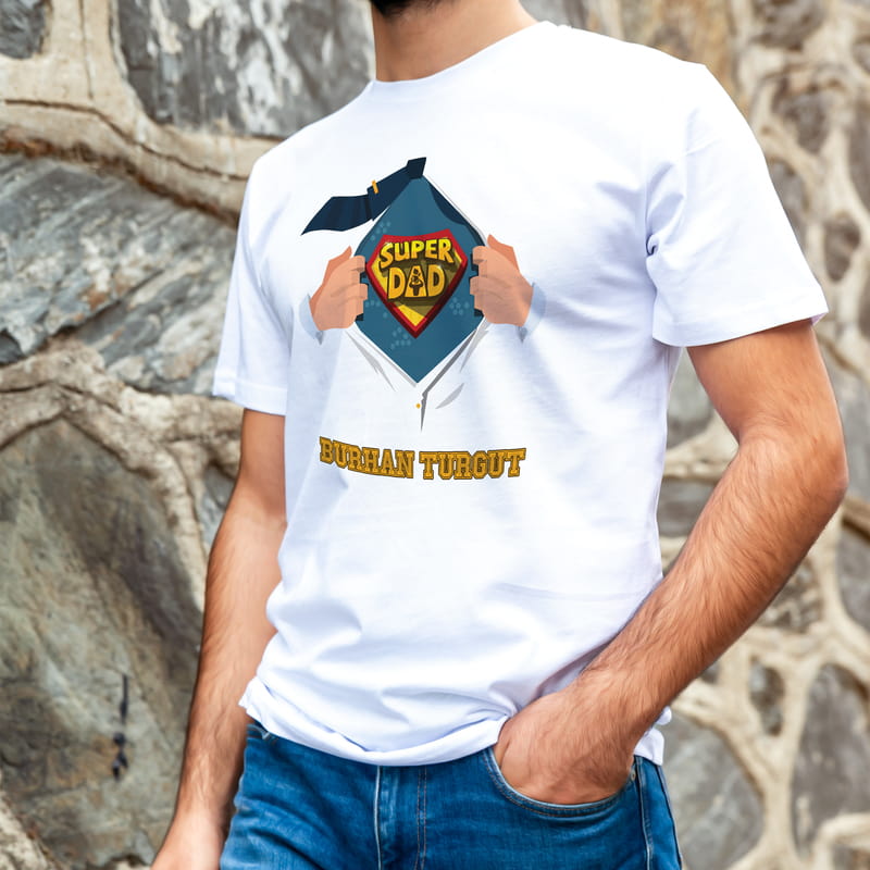 Süper Baba Tasarımlı Babalar Günü Hediyesi Tişört - %100 Pamuklu Kumaş