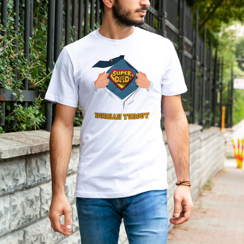 Süper Baba Tasarımlı Babalar Günü Hediyesi Tişört - %100 Pamuklu Kumaş