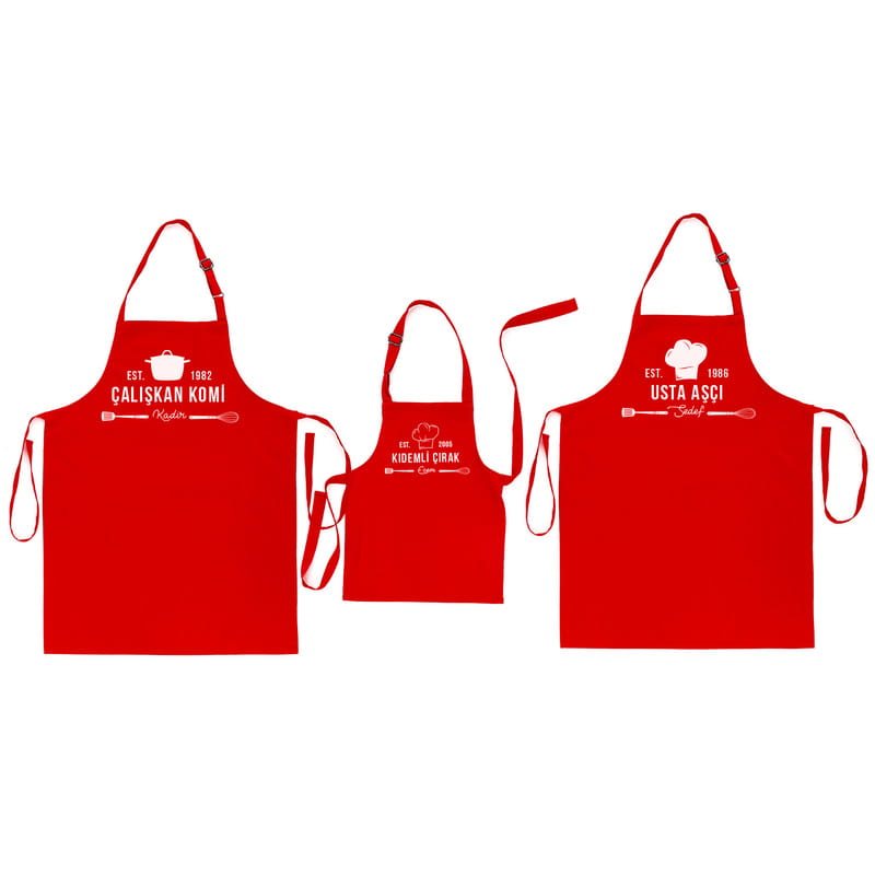 Anne Baba Çocuk Kombini Hediye 3'lü Mutfak Önlüğü