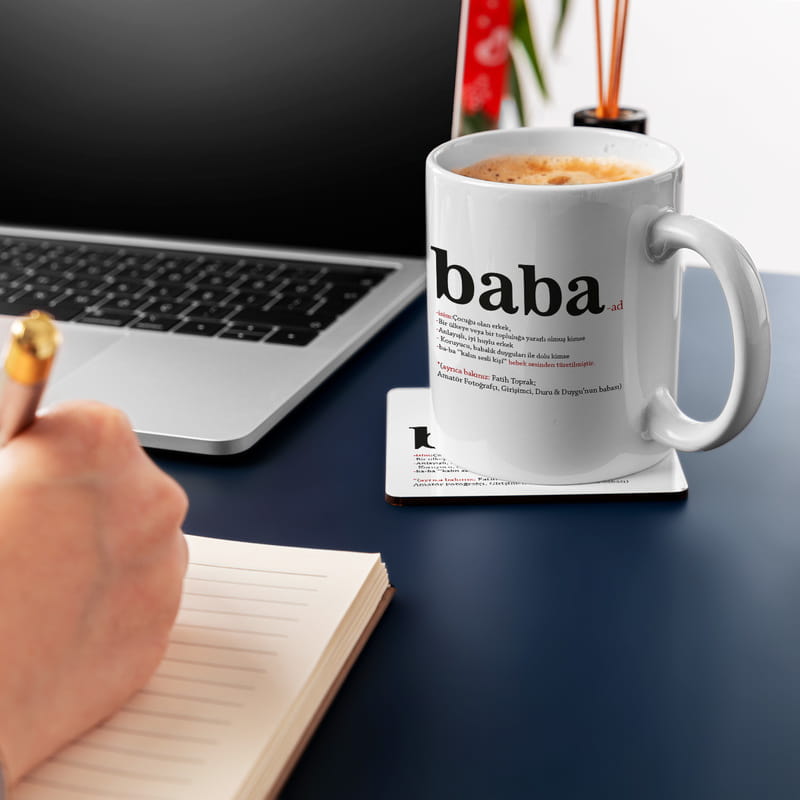 Baba Tanımı Tasarımlı İsme Özel Kupa ve Altlık Seti