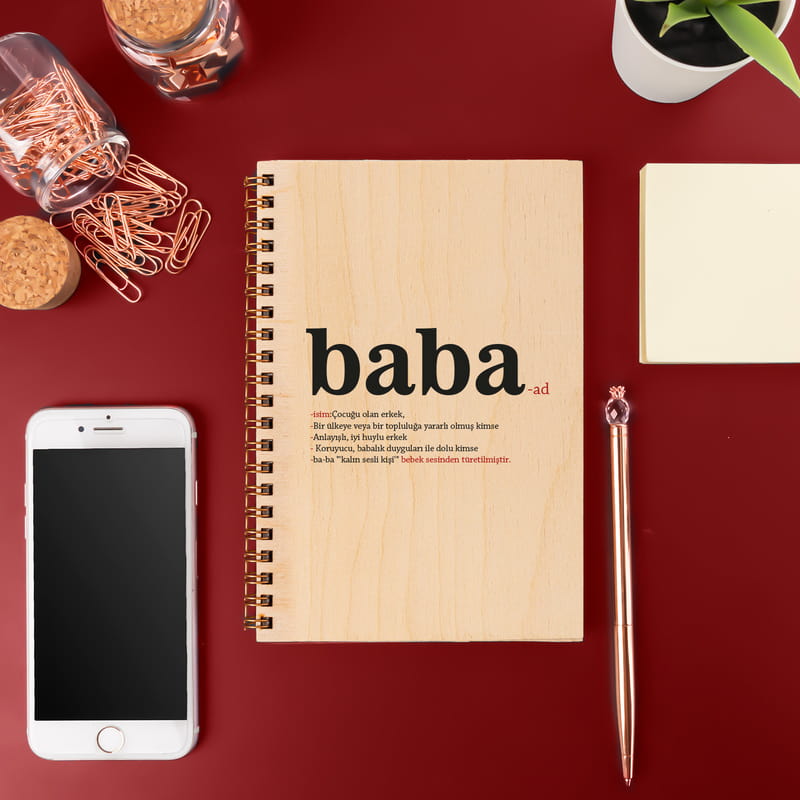 Babalar Günü Hediyesi Ahşap Kapaklı Defter