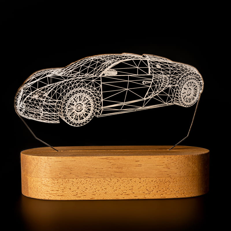 Bugatti Veyron Tasarımlı 3 Boyutlu Optik İllüzyon Gece Lambası