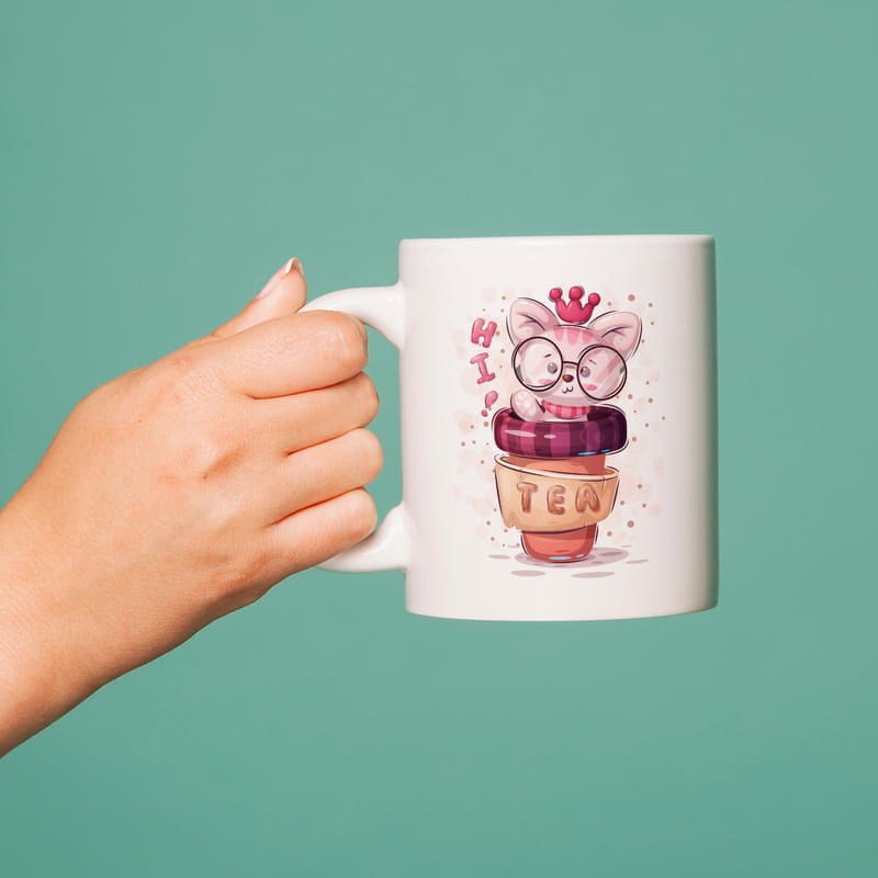 Çay Severlere Hediye Sevimli Kedi Tasarımlı Porselen Kupa