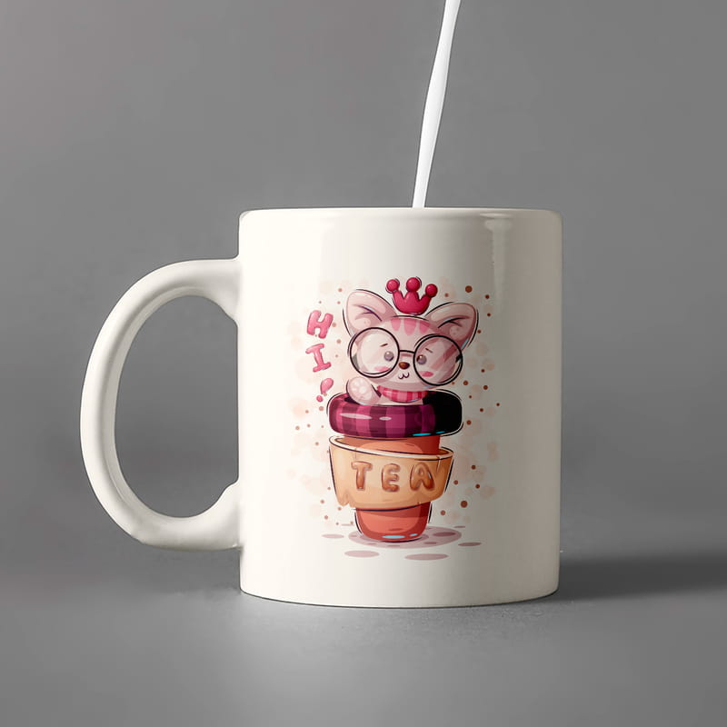 Çay Severlere Hediye Sevimli Kedi Tasarımlı Porselen Kupa