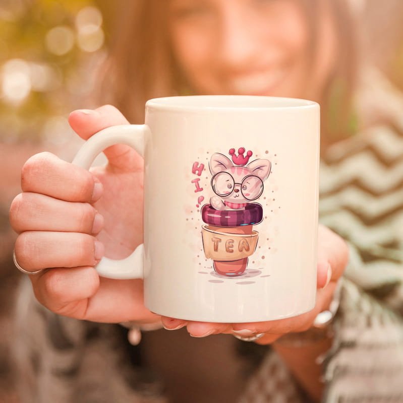 Çay Severlere Hediye Sevimli Kedi Tasarımlı Porselen Kupa