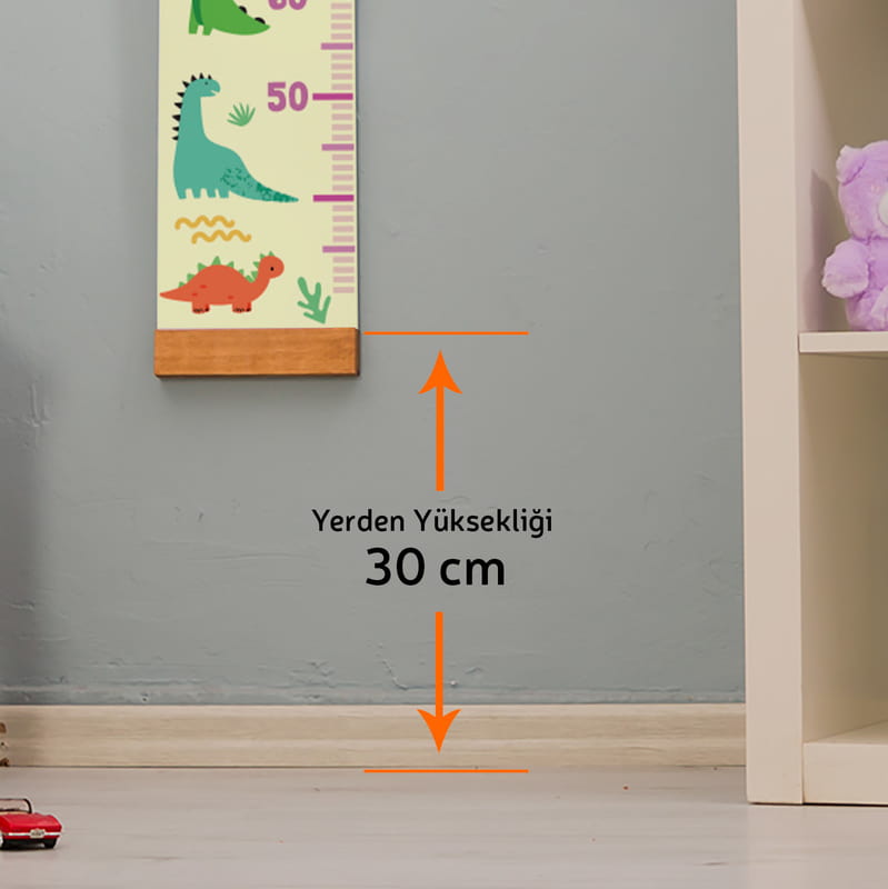 Çocuklara Doğum Günü Hediyesi Renkli Dinozorlar Duvar Cetveli