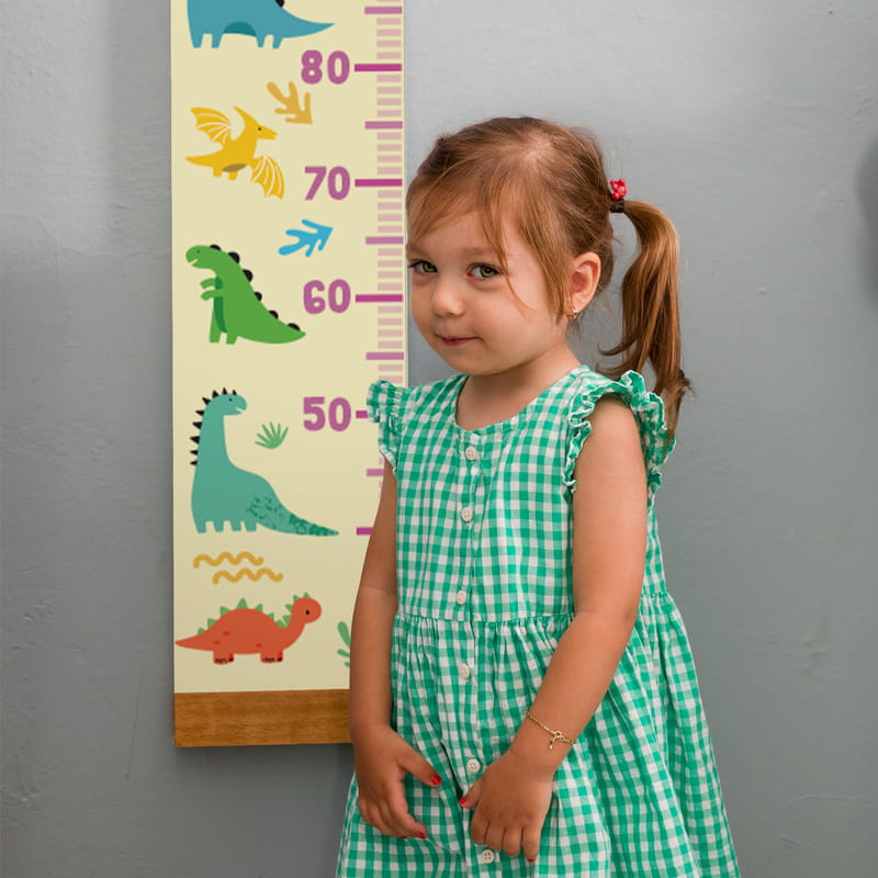 Çocuklara Doğum Günü Hediyesi Renkli Dinozorlar Duvar Cetveli