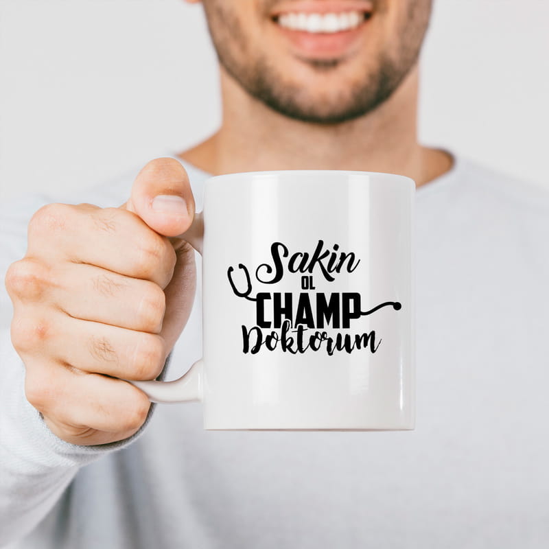 Doktora Hediye Sakin Ol Champ Tasarımlı Esprili Porselen Kupa