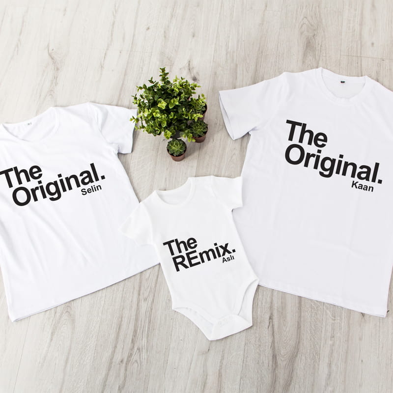 Eğlenceli İsim Yazılı 3'lü Aile Tişört Bebek Body Kombini - %100 Pamuklu Kumaş