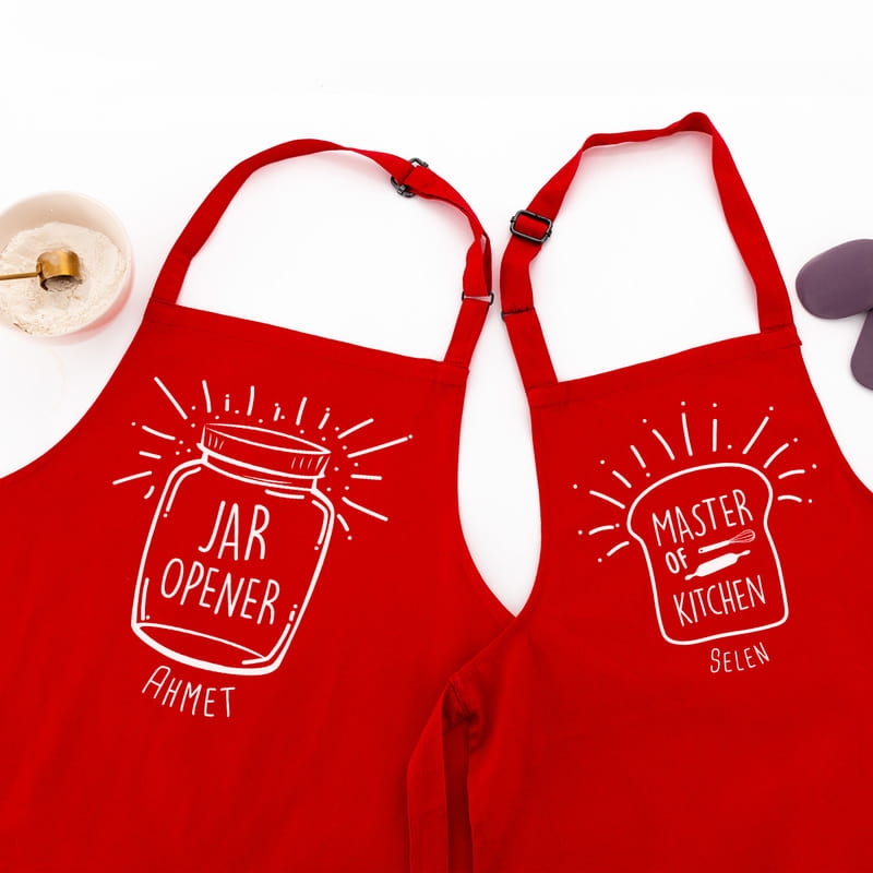 Esprili İsme Özel 3'lü Aile Mutfak Önlüğü Kombini