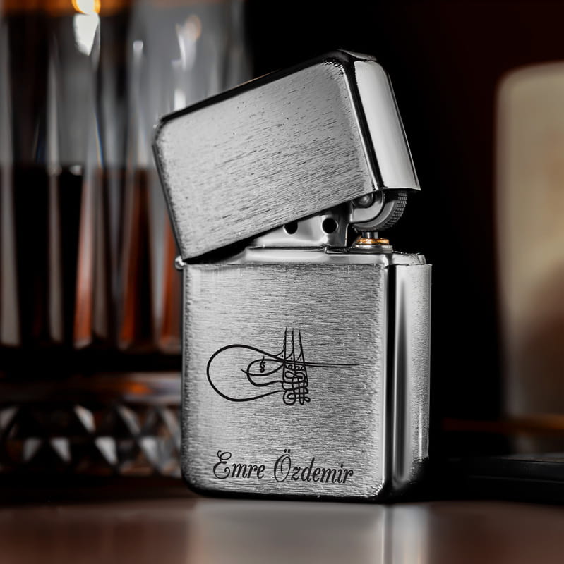 Fatih Sultan Mehmet Tuğralı Kişiye Özel Metal Çakmak Seti