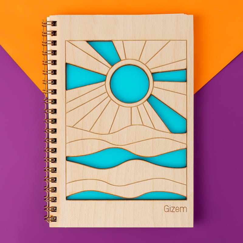 Güneşin Doğuşu Tasarımlı Özel Ahşap Kapaklı Defter