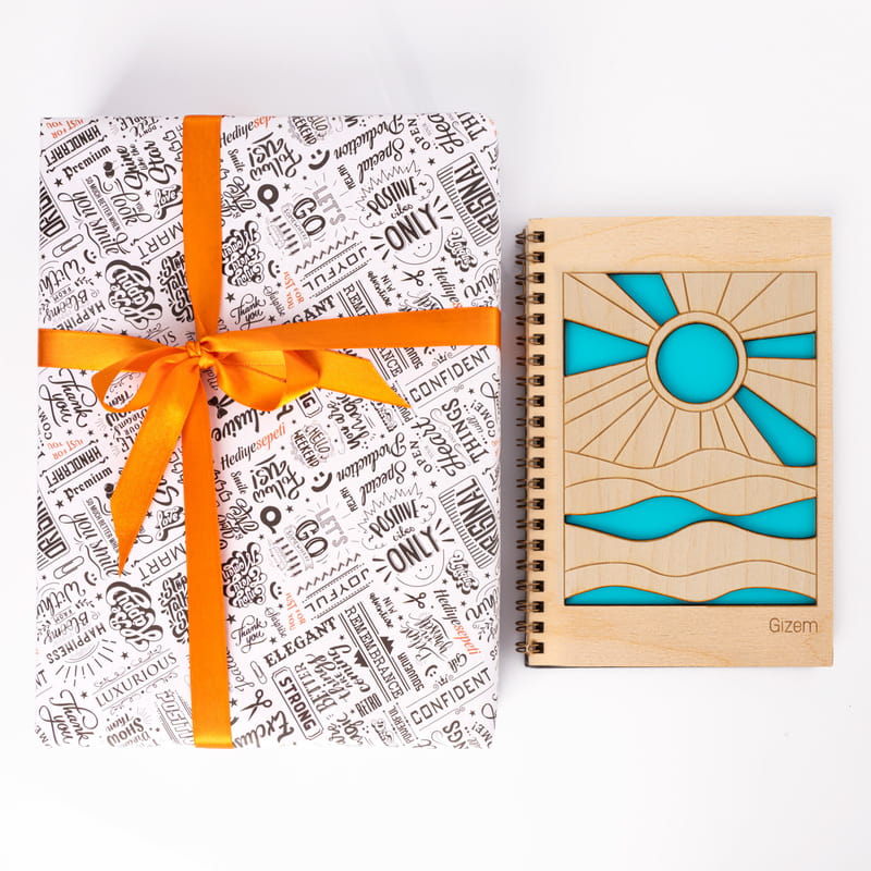 Güneşin Doğuşu Tasarımlı Özel Ahşap Kapaklı Defter