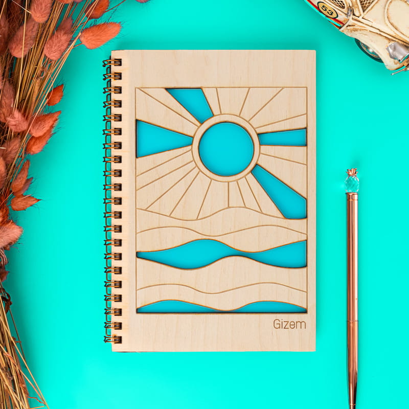 Güneşin Doğuşu Tasarımlı Özel Ahşap Kapaklı Defter