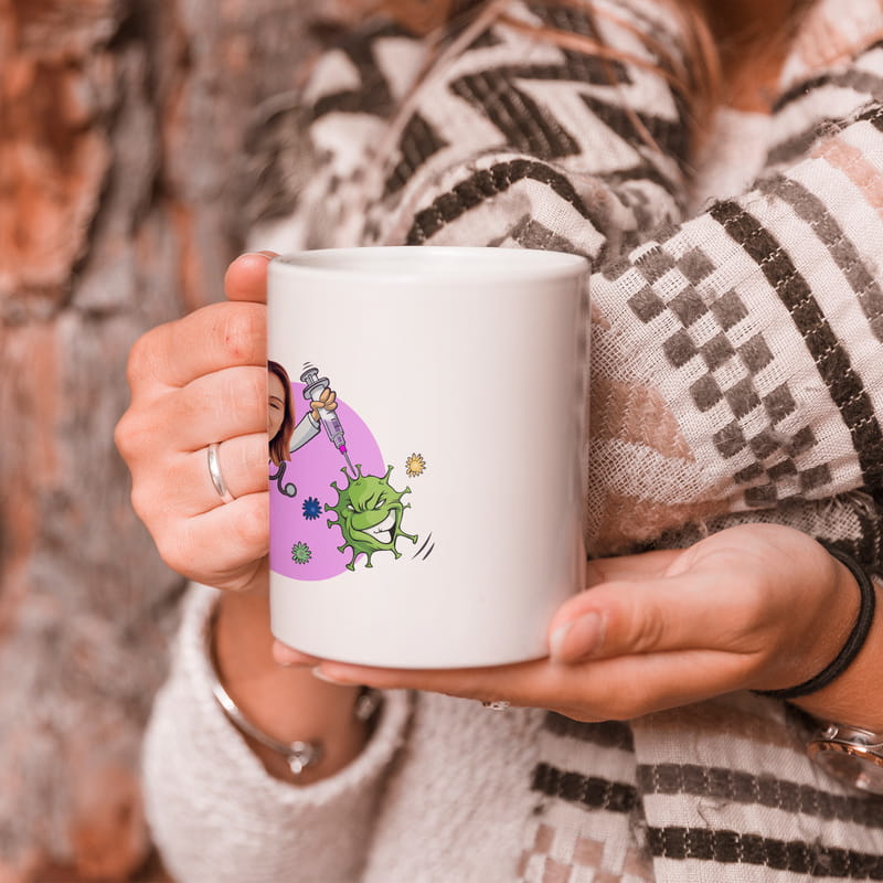 Kadın Doktora Hediye Korona Avcısı Esprili Karikatür Kupa