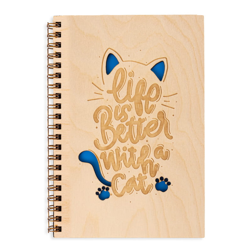 Kedi Severlere Ahşap Kapaklı Defter