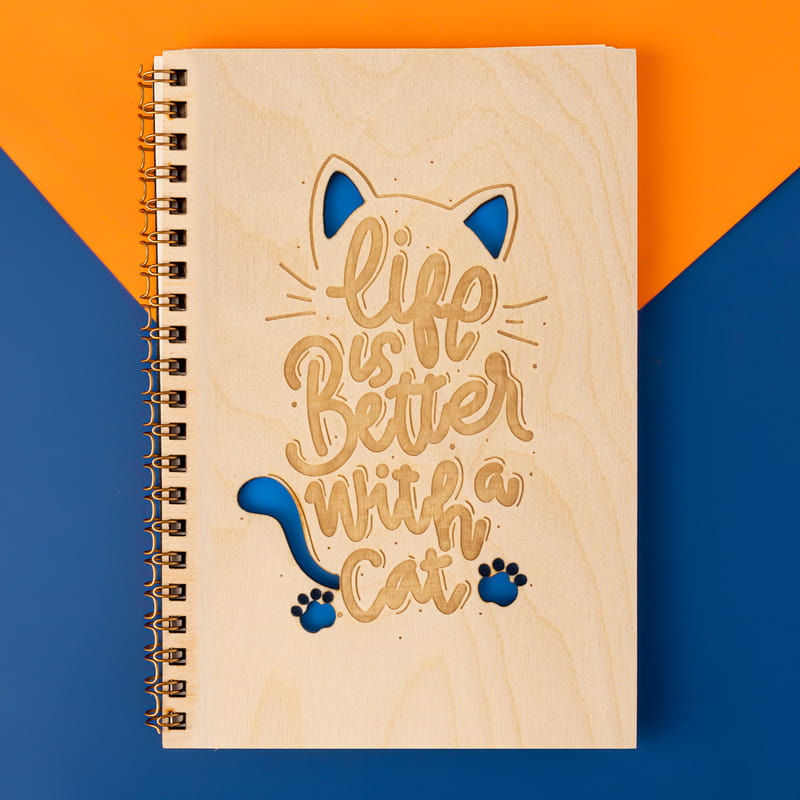 Kedi Severlere Ahşap Kapaklı Defter