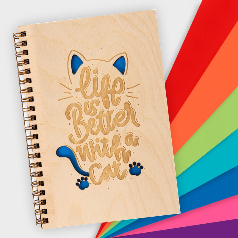Kedi Severlere Ahşap Kapaklı Defter