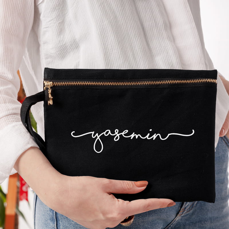 Kişiye Özel İmza Tasarımlı Kanvas Makyaj Çantası