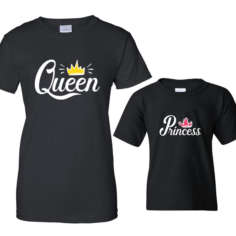 Kraliçe Anne ve Prenses Kızı Tasarımlı Anne Kız Tişört Kombini - %100 Pamuklu Kumaş