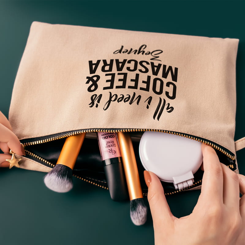 Motto Tasarımlı İsme Özel Kanvas Makyaj Çantası