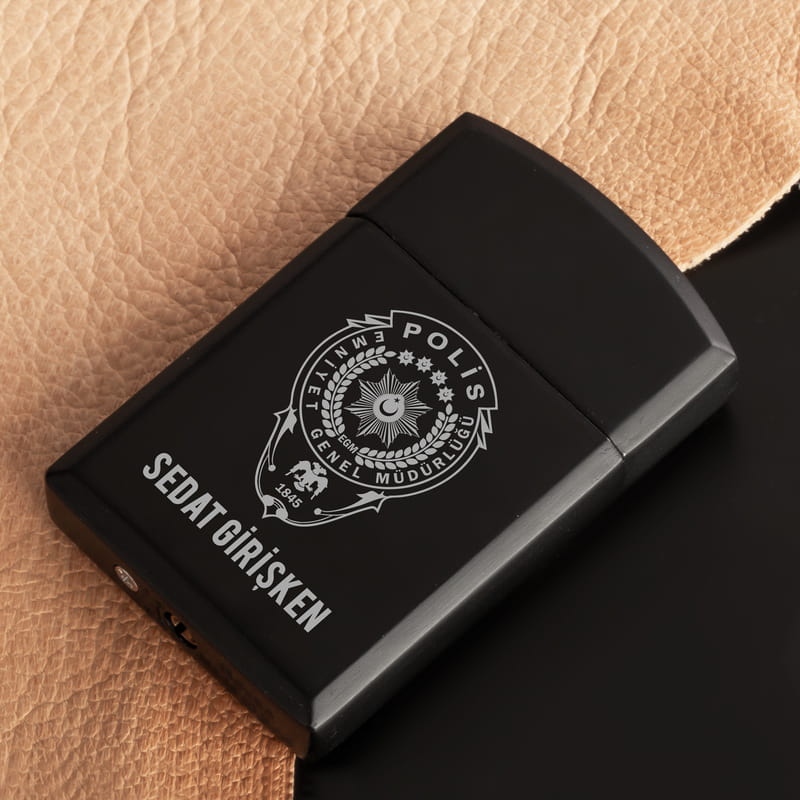 Polis Memurlarına Özel İsim Ve Logo Baskılı Siyah Çakmak