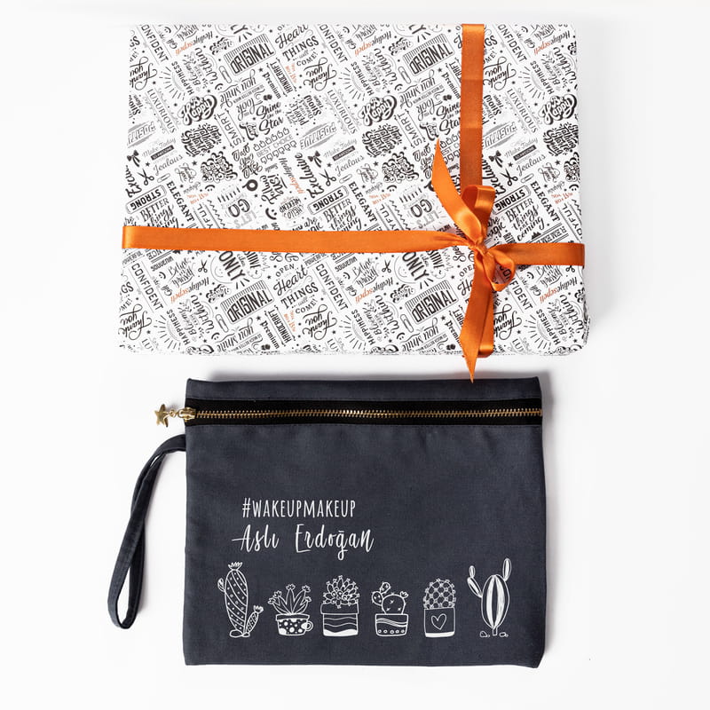 Retro Kaktüs Tasarımlı Kişiye Özel Kanvas Makyaj Çantası