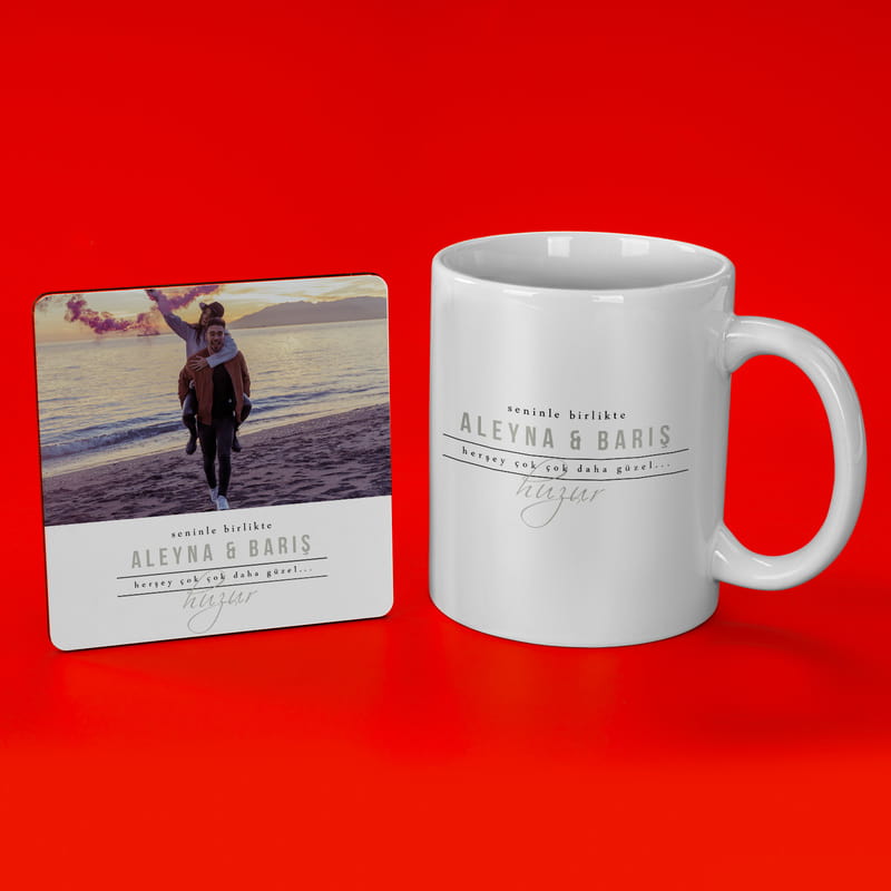 Sevgiliye Hediye Fotoğraf Baskılı Porselen Kupa Bardak ve Altığı