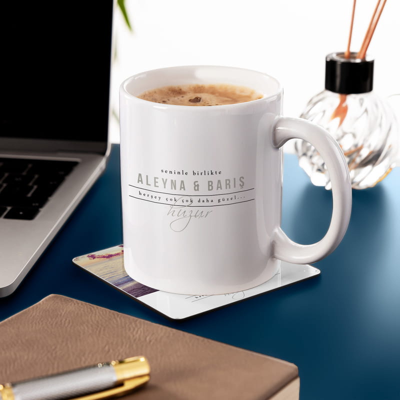 Sevgiliye Hediye Fotoğraf Baskılı Porselen Kupa Bardak ve Altığı