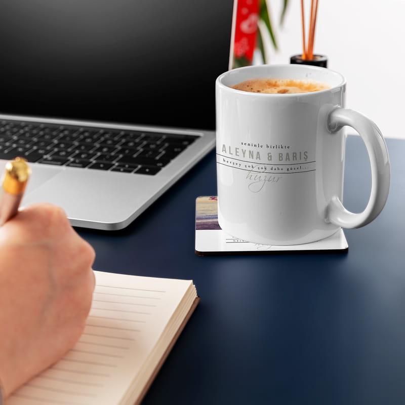 Sevgiliye Hediye Fotoğraf Baskılı Porselen Kupa Bardak ve Altığı