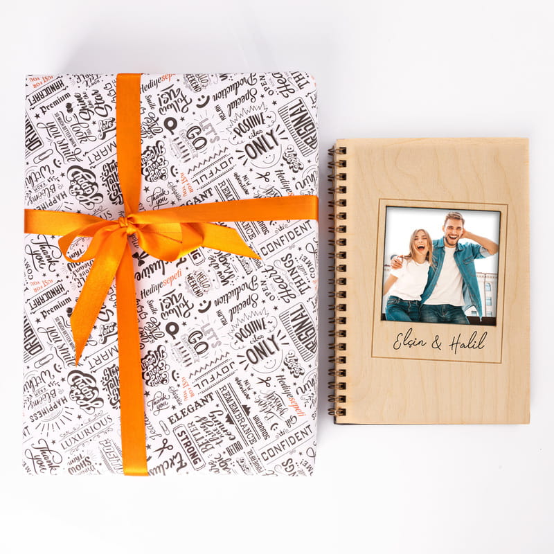 Sevgiliye Hediye Fotoğraflı Ahşap Kapaklı Defter