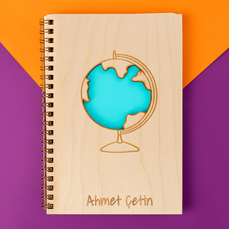 Seyahat Severlere Dünya Tasarımlı Ahşap Kapaklı Defter