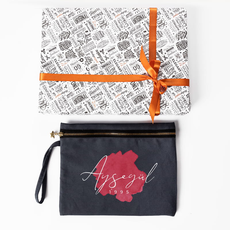 Suluboya Tasarımlı Kişiye Özel Kanvas Makyaj Çantası