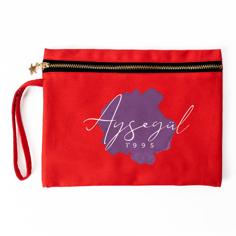 Suluboya Tasarımlı Kişiye Özel Kanvas Makyaj Çantası