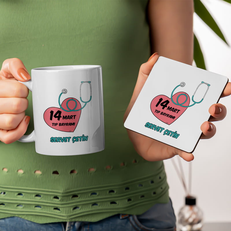 Tıp bayramı Hediyesi Kupa Bardak Altı Seti