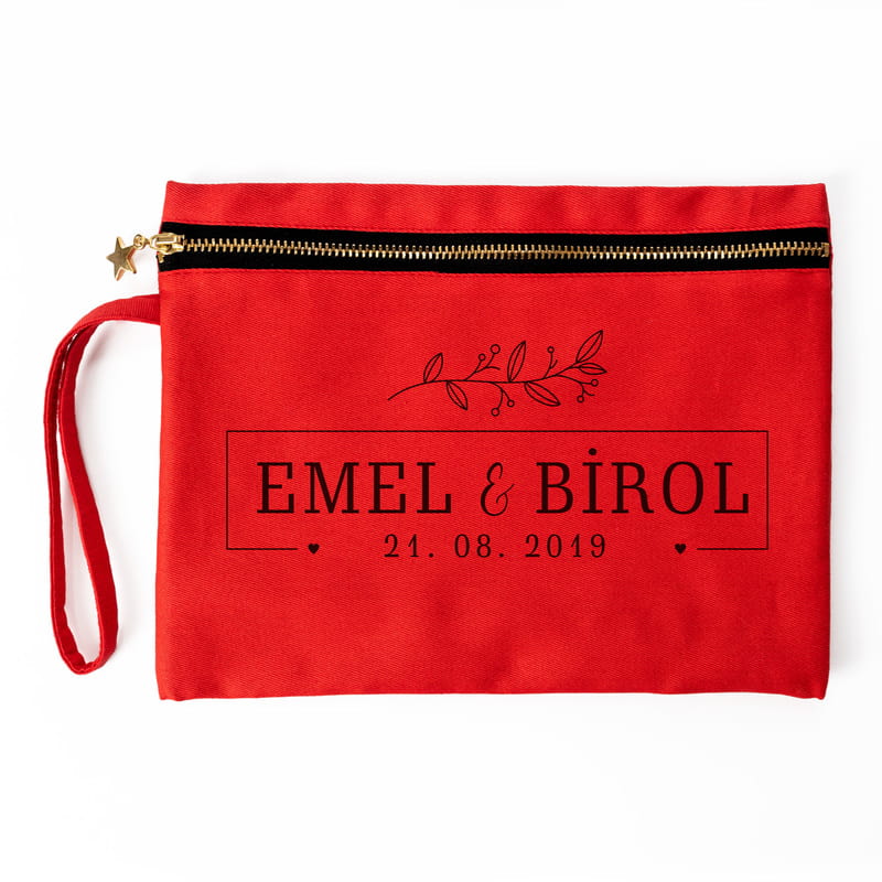 Yıldönümü Hediyesi İsim ve Tarih Yazılı Kanvas Makyaj Çantası