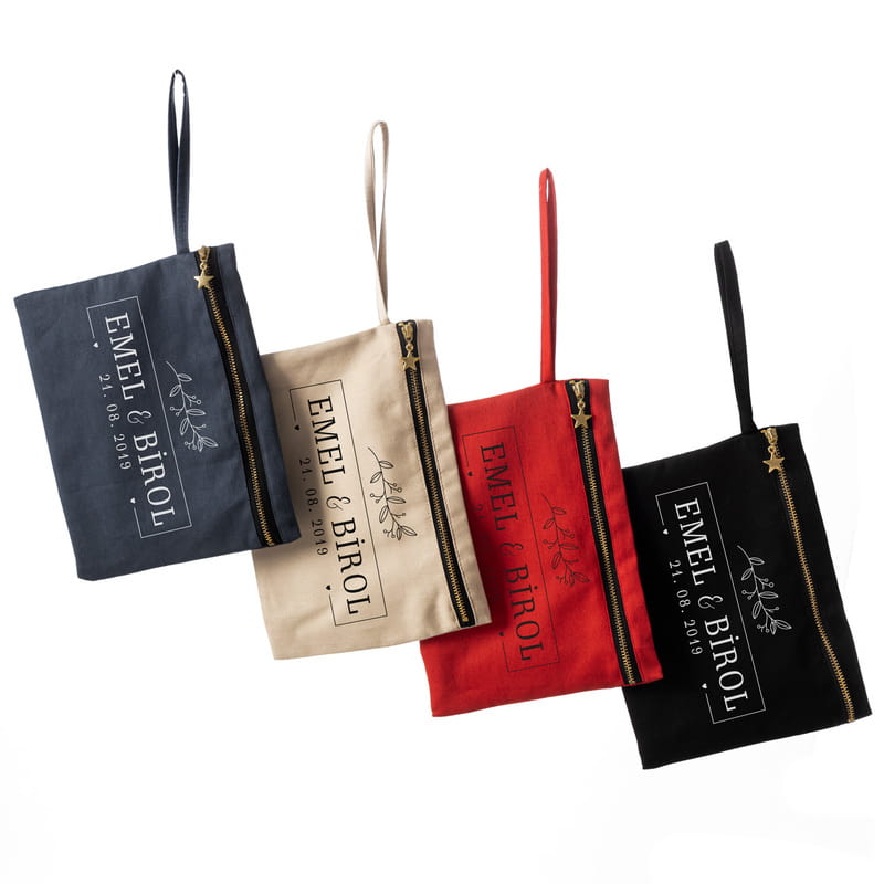 Yıldönümü Hediyesi İsim ve Tarih Yazılı Kanvas Makyaj Çantası