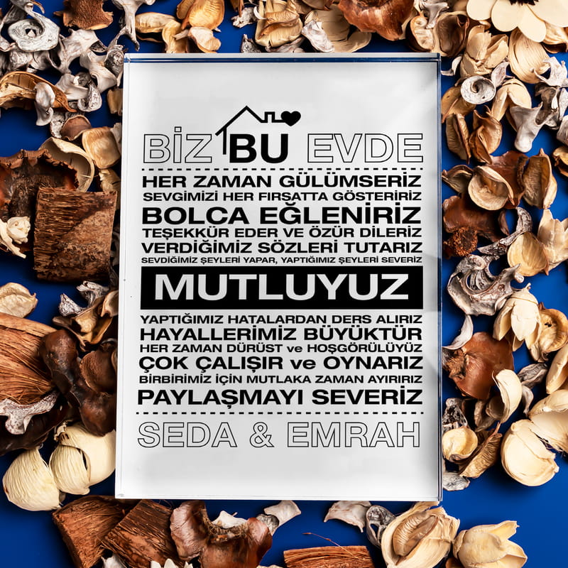 Ailenize Özel Mottolu Dekoratif Ev Hediyesi Akrilik Çerçeve Hediye Sepeti
