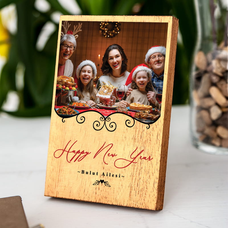 Aileye Yılbaşı Hediyesi Fotoğraf Baskılı Masif Çerçeve