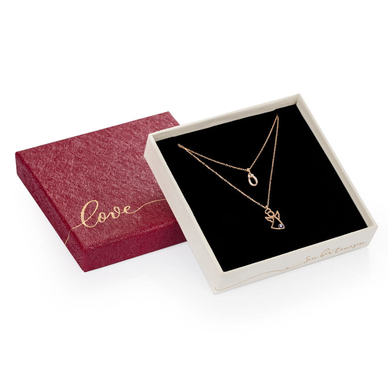 Anneye Melek Figürlü Çift Zincir Harfli Gümüş Kolye