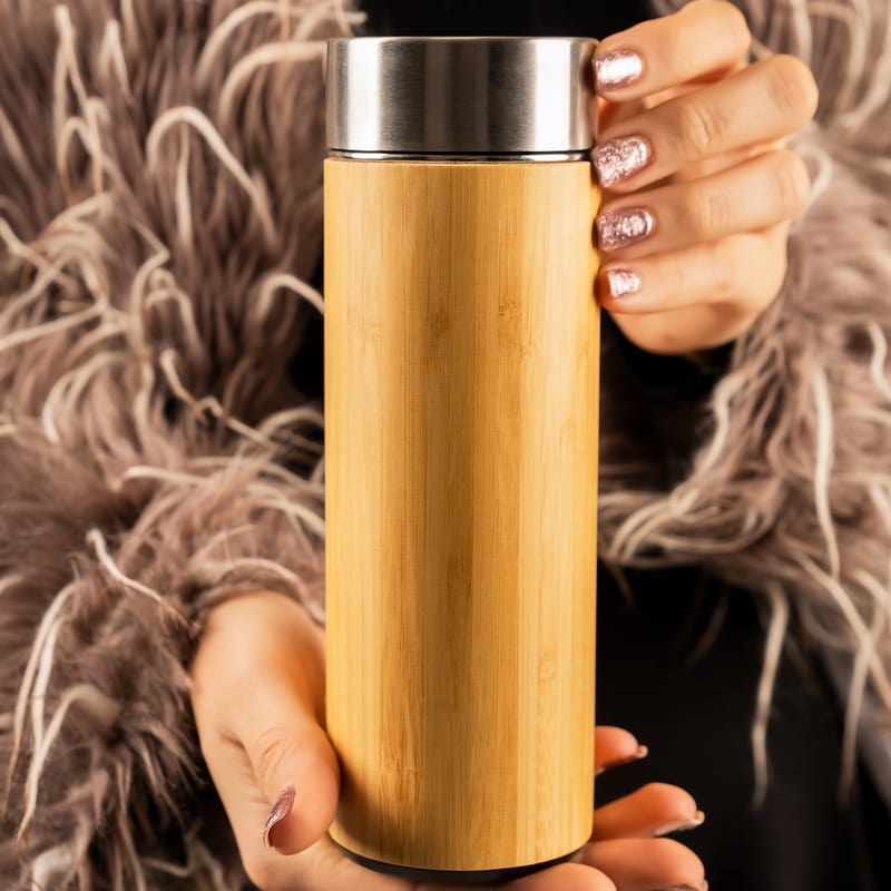 Arkadaşa Hediye Monogram Logolu Filtreli Kapsül Bambu Termos